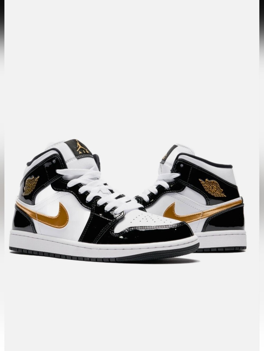 Jordan Kids High-Top Sneakers in White, Black & Gold